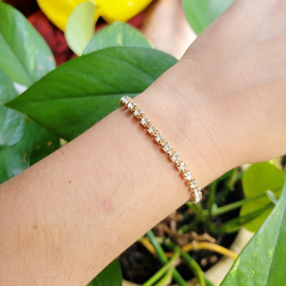 Classic Gold Dainty Rhinestone Bracelet - Picture 5 of 11